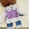 韩国童装女童秋装套装甜美洋气紫色坎扇马甲娃娃领衬衫微喇牛仔裤
