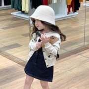 韩国童装2023秋装洋气时髦女童樱桃毛衣开衫背心牛仔裙三件套