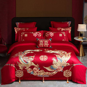 新婚庆四件套大红色全棉刺绣结婚房喜被套六八十件套纯棉床上用品