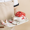 创意卡通可爱少女心红蘑菇陶瓷，餐具单柄碗汤锅早餐盘点心托盘勺子