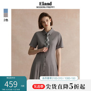 Eland衣恋衬衫连衣裙女可拆领带翻领学院风俏皮百褶裙摆裙子