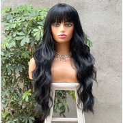 Long Wave Black Colored Bang Wigs For Women Cosplay假发女长