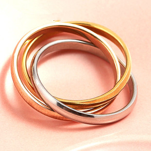 不锈钢钛钢饰品三色三环情侣戒指跨境供应不锈钢情侣对戒直供