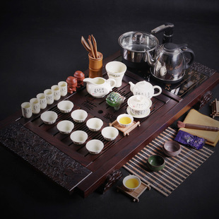 紫砂茶具套装整套茶具电磁炉四合一实木黑檀柯木茶盘功夫茶具