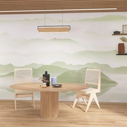新中式水墨画墙纸山水素雅民宿，背景壁画意境中国风禅意茶室壁纸