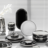 轻奢银边黑色陶瓷餐具简约家用高颜值鱼盘西餐盘汤碗饭碗套装组合