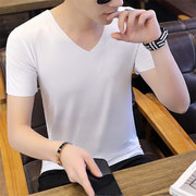 夏季韩版v领小衫半袖莫代尔男士短袖t恤2023年潮流纯棉上衣服