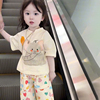韩国童装女童短袖t恤2024夏季洋气，卡通大象印花儿童上衣夏装