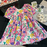 女童连衣裙夏季2024韩版童装，女宝宝洋气儿童，时髦彩色碎花裙子