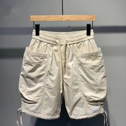 短裤男士夏季五分裤日系大口袋拼接百搭线条抽绳休闲工装裤子