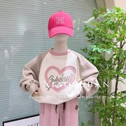 韩系童装秋装潮牌粉色爱心卫衣女童春秋款韩版拼色上衣外穿高品质