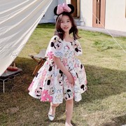 韩版2023夏装六一女童超洋气卡通连衣裙露背公主，裙沙滩裙度假裙子