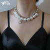 时髦水钻夸张项链女2023年锆石珍珠锁骨链小众，设计感欧美颈链