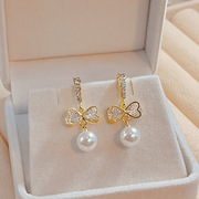 银针镶钻锆石爱心耳环，轻奢高级感气质，耳钉时尚蝴蝶结珍珠耳饰