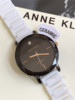 美国ANNE KLEIN 白色陶瓷表带切割工艺黑色表盘女士手表