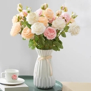 餐桌摆设牡丹花摆件，装饰绢花仿真花，假花牡丹玫瑰花花束干花客厅