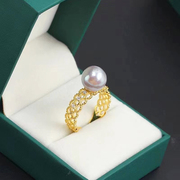 DIY珍珠戒指配件S925纯银开口戒空托珠宝手工银饰品托镂空蕾丝款