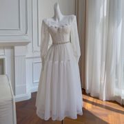 春秋时尚优雅白色连衣裙修身高腰显瘦聚会长款气质礼服高级感