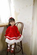 女童红色连衣裙中国风，加厚加绒长袖过年拜年立领公主风洋气礼服裙