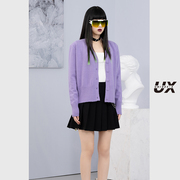 淡紫色针织衫女UX2023春秋款中长款修身显瘦时尚开衫毛衣潮ins