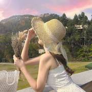 日式草帽女士女神遮阳沙滩帽女夏气质帽子洋气漂亮的夏季时尚拍照