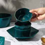 饭碗家用吃饭碗家用2024孔雀绿餐具套装汤碗米饭碗小碗陶瓷碗