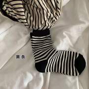 羊绒堆堆条纹秋冬设计加厚毛袜保暖加长中筒黑白子女袜简约袜条