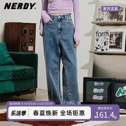 nerdy2023韩国潮牌夏季牛仔裤，大字母logo直筒裤，男女同款长裤