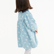 两岁女童春装连衣裙，2023年女童灯芯绒碎花蓝色儿童，长袖裙洋气