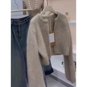 灰色奶fufu的马海毛毛衣外套，女装2023秋冬高级感短款针织开衫