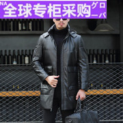 日本冬季海宁真皮皮衣，男士连帽绵羊皮羽绒服，中长款加绒修