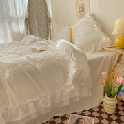 法式赫本风奶油白色床上四件套，纯棉全棉高级感仙气公主风床单被套