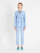 2021春季天蓝色卡迪西服套装，小个子职业女士，九分小脚裤两件套