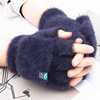 手套半指女翻盖加绒冬季防寒保暖学生韩版时尚，加厚毛绒露指手套