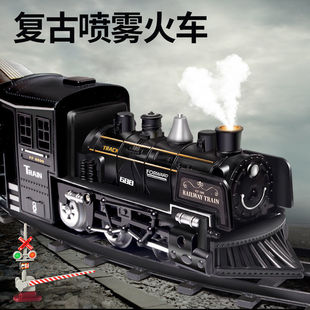 儿童电动音乐轨道车复古老式蒸汽，火车头男小火车，宝宝益智模型玩具