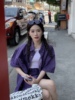 XIAOANQI美式街头牛仔短袖外套半身裙套装复古港风裙子紫色a字女