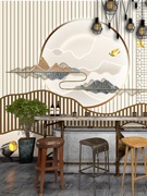 现代中式意境山水壁画拼接客厅卧室背景墙纸壁布茶室电视沙发壁纸