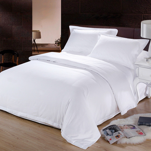 酒店床上用品四件套纯棉宾馆床单被套白色布草五星级酒店民宿专用