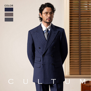 半麻衬CULTUM高支澳洲羊毛条纹双排扣西服套装男商务正装西装