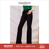Goodland美地女装2023秋季喇叭环保牛仔裤毛须边黑色长裤