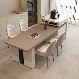 意式极简岛台餐桌一体可伸缩岩板家用大户型，高端轻奢中岛台一体桌