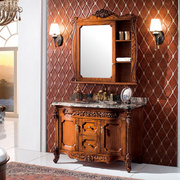 欧式浴室柜镜柜红橡木台盆柜洗手盆柜组合落地实木雕花卫浴柜定制