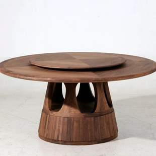 新中式餐桌椅组合家用实木餐桌饭桌榫卯结构带转盘圆桌饭店桌