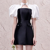 2024夏装时尚性感镂空泡泡，袖黑色a字连衣裙，小黑裙越南设计师