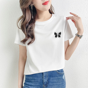 白色短袖T恤女2024年夏季韩版小众高级感宽松大码圆领上衣潮