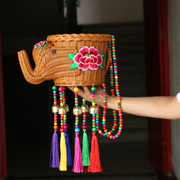 民族风刺绣手工编织大象背篓儿童舞蹈，装饰品绣花串珠铃铛流苏鱼篓