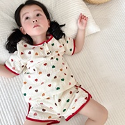韩国儿童夏季高级家居服100%全棉，双层纱布睡衣，男童女童居家外出服