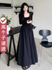 然然高个子女装赫本风黑色针织连衣裙秋冬季法式垂坠高级感长裙