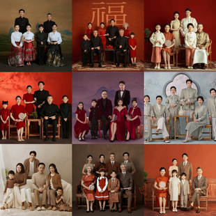 2024韩版全家福摄影服装影楼主题一家六口拍照复古亲子装礼服