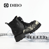 DIBO碲铂2023年秋季平跟拼色侧拉链真皮英伦风马丁靴女小短靴